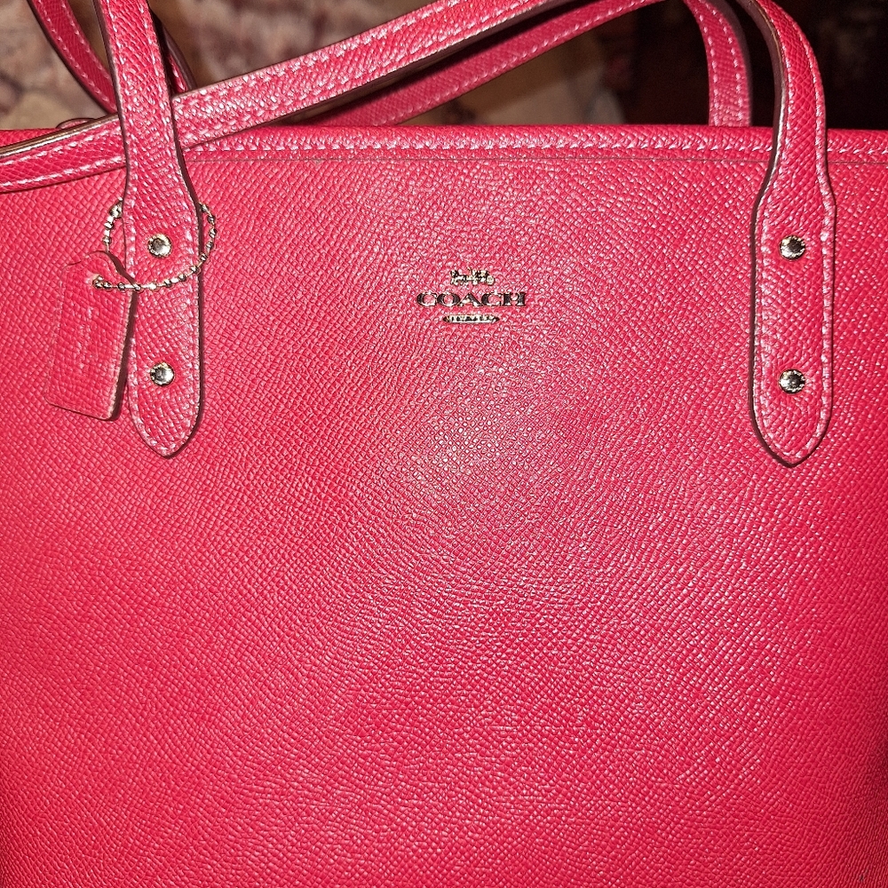 Coach Red Saffiano Leather Small Tote - Picture 6 of 7